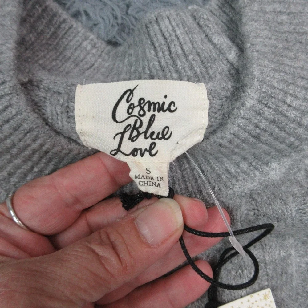 Cosmic Blue Love Sweater Pullover Womens S Gray Crew Neck Bell Sleeve NWT